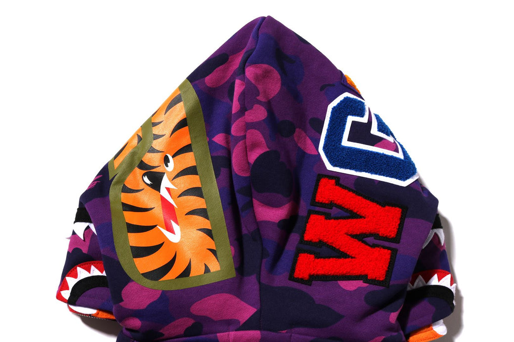 COLOR CAMO TIGER SHARK WIDE FULL ZIP DOUBLE HOODIE